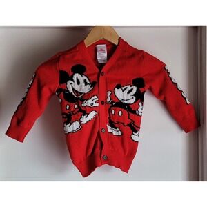 Vintage Disney Junior Mickey Mouse Kids Cardigan Size 4T Red Cartoon Sweater